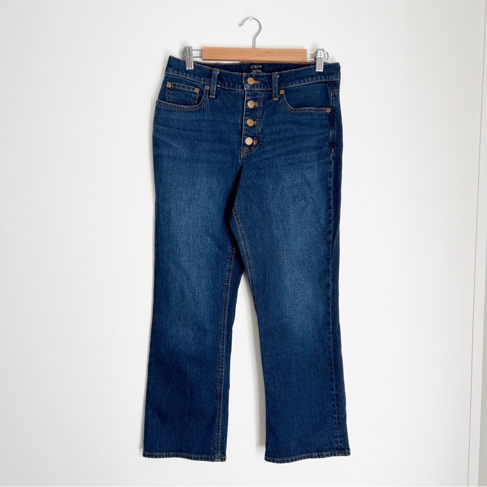 J. Crew Mid Rise Flare Crop Button Fly Dark Wash Jeans